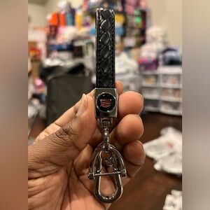 CADILLAC Black Leather Chrome Keychain